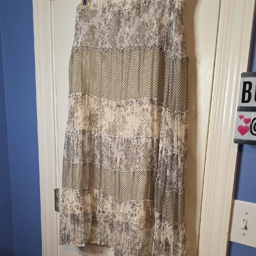 Notations Floral Patchwork Skirt Petite XL Ivory Brown Boho